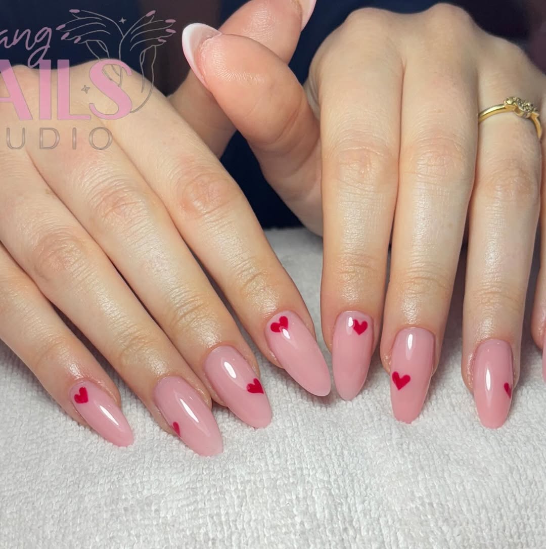 BIAB nails with gel colour and heart art at Ao Nang Nail Studio, Krabi